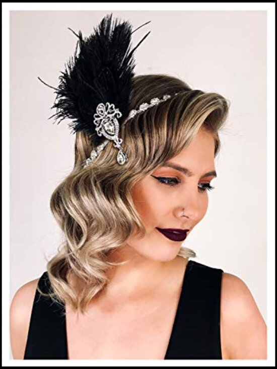 Ostrich Feather Headpiece Crystal Headband Great Gatsby Vintage Flapper Hair main image 5
